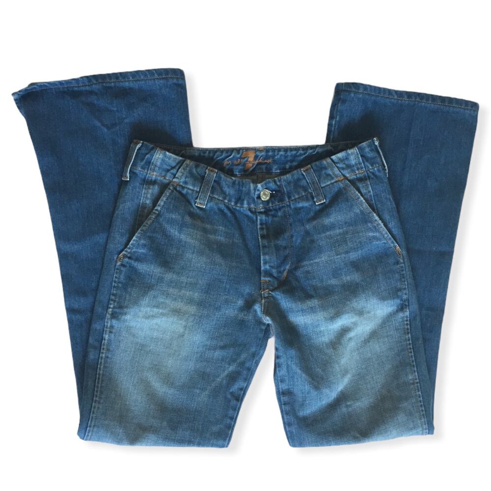7 For All Mankind Y2K Medium Wash Side Slit Boot Cut Jeans 27